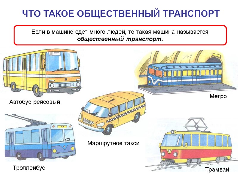 Если в машине едет много людей, то такая машина называется общественный транспорт. ЧТО ТАКОЕ